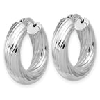 Sterling Silver RH-plat Polish/Grooved Round Hoop Earrings