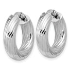 Sterling Silver RH-plat Polish/Grooved Round Hoop Earrings