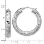 Sterling Silver RH-plat Polish/Grooved Round Hoop Earrings