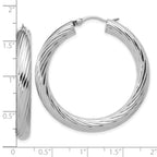 Sterling Silver RH-plat Polish/Grooved Round Hoop Earrings