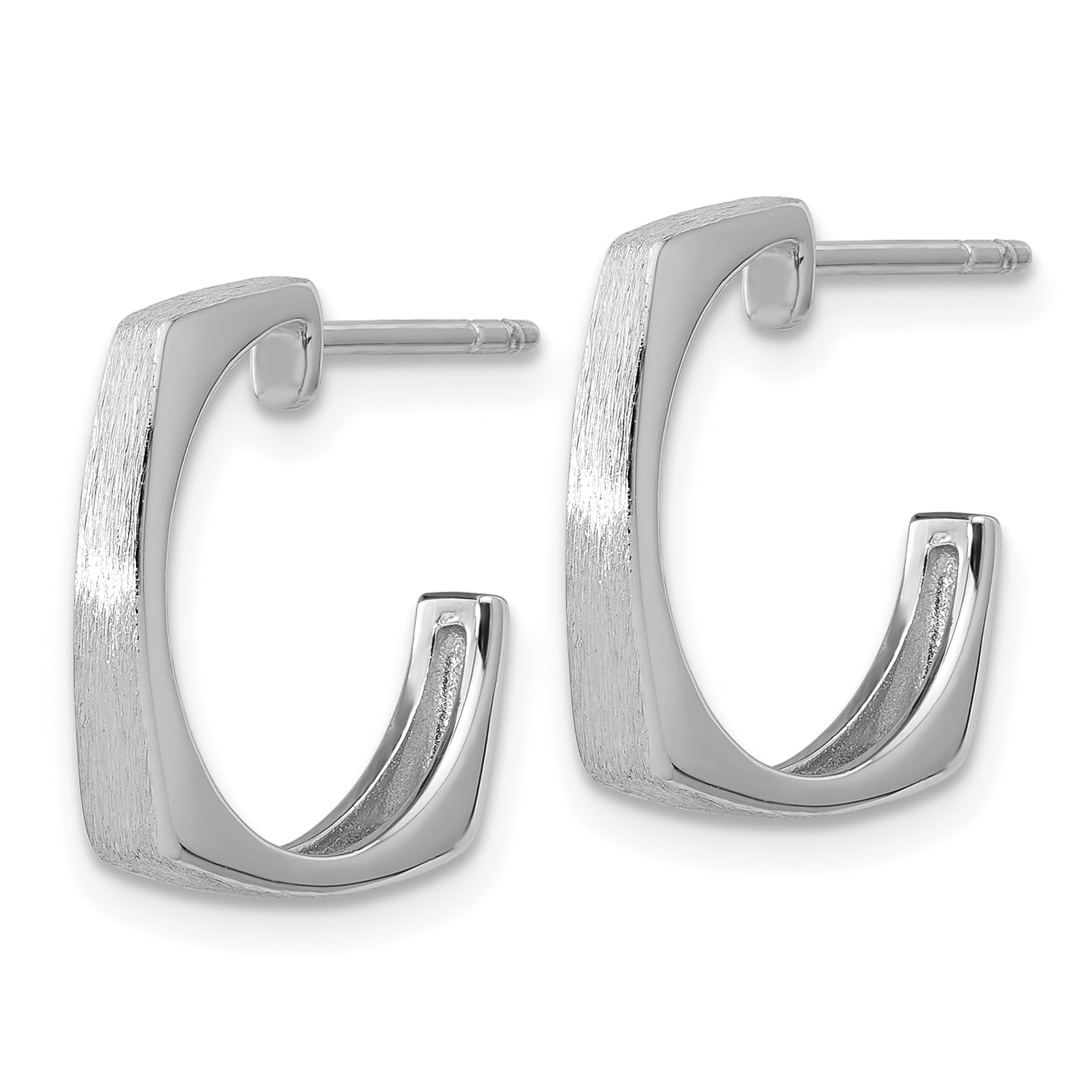 SS RH-plated Polished/Brushed Square J-Hoop Post Earrings Secondary image