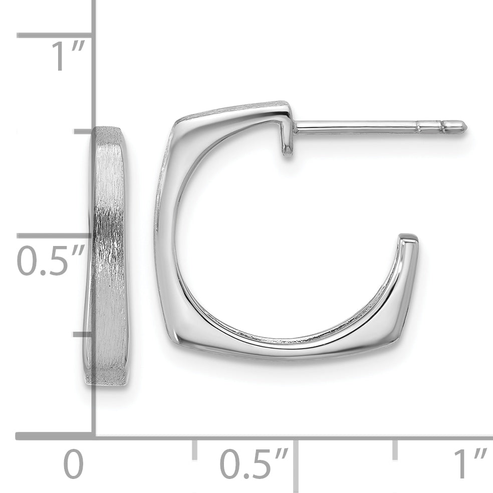 SS RH-plated Polished/Brushed Square J-Hoop Post Earrings