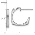 SS RH-plated Polished/Brushed Square J-Hoop Post Earrings