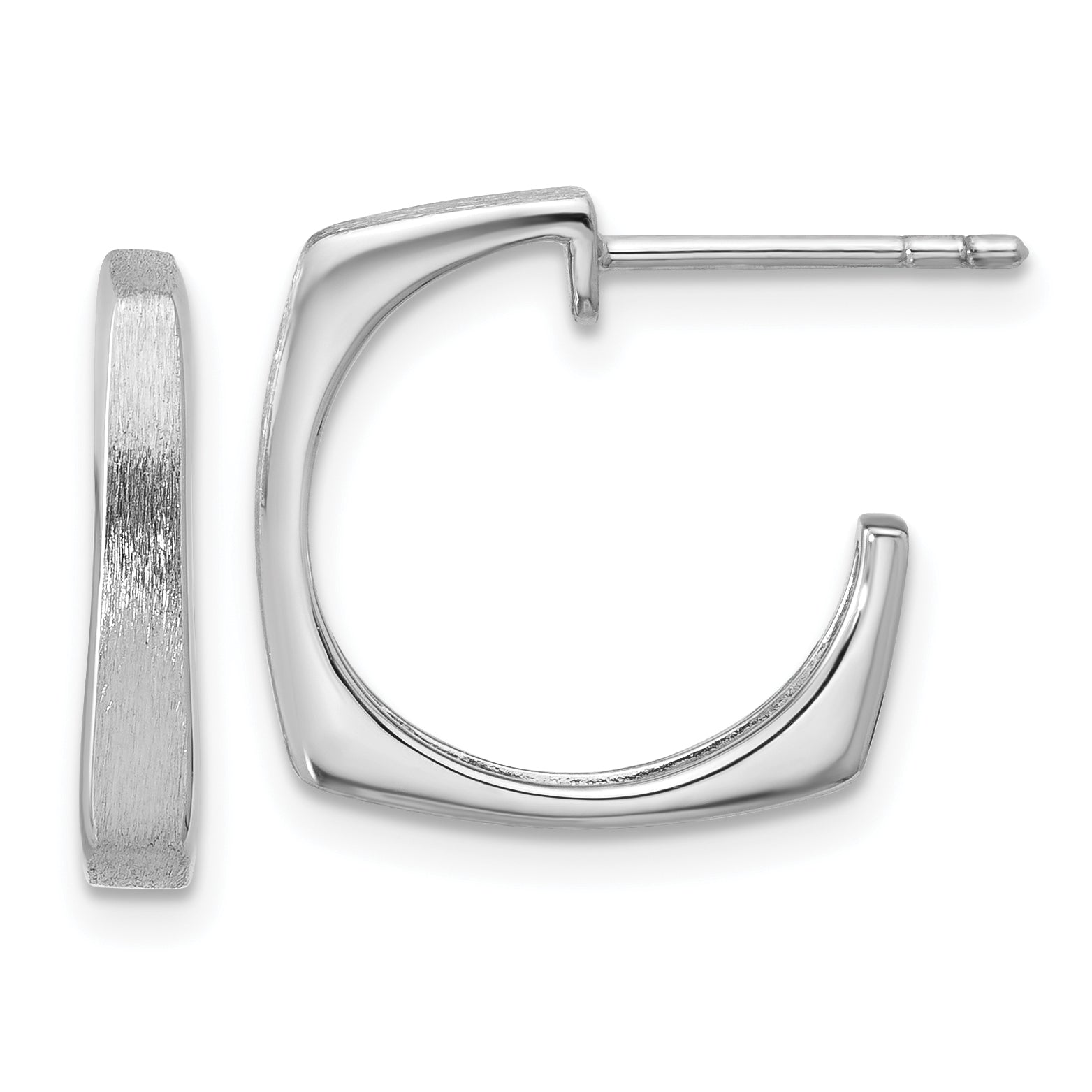 SS RH-plated Polished/Brushed Square J-Hoop Post Earrings Main image