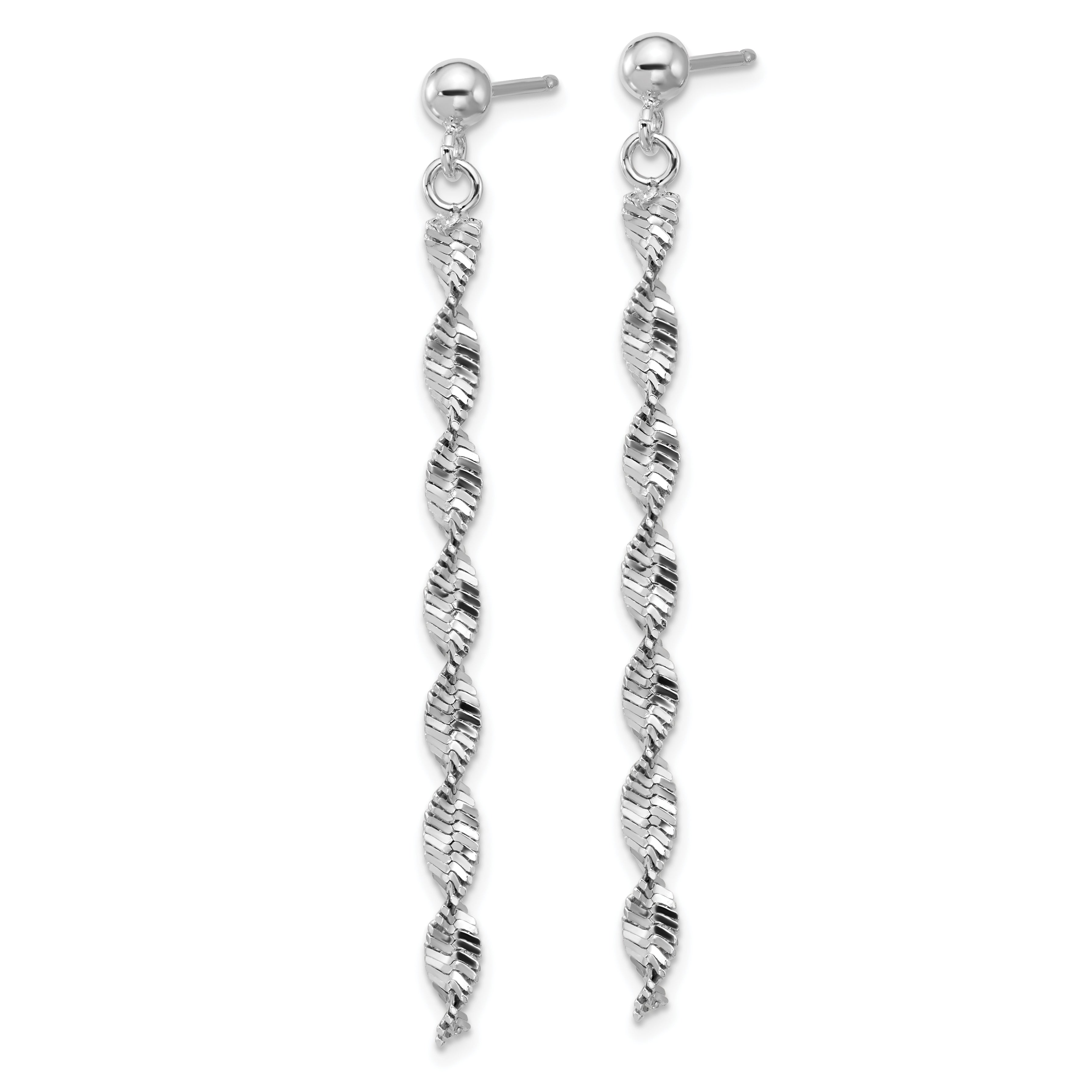 Sterling Silver RH-plat Polish/Dia.-cut Dangle Post Earrings