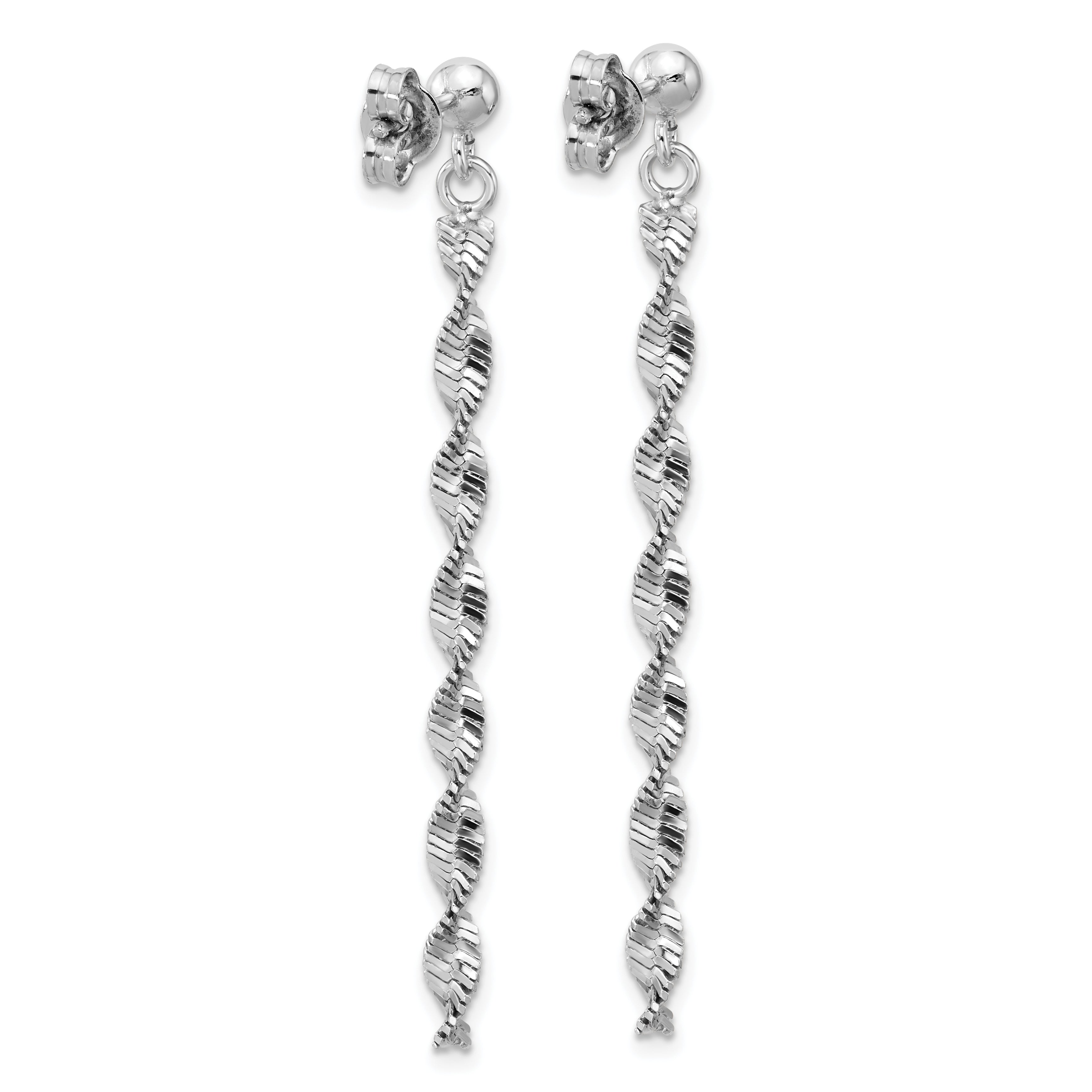 Sterling Silver RH-plat Polish/Dia.-cut Dangle Post Earrings