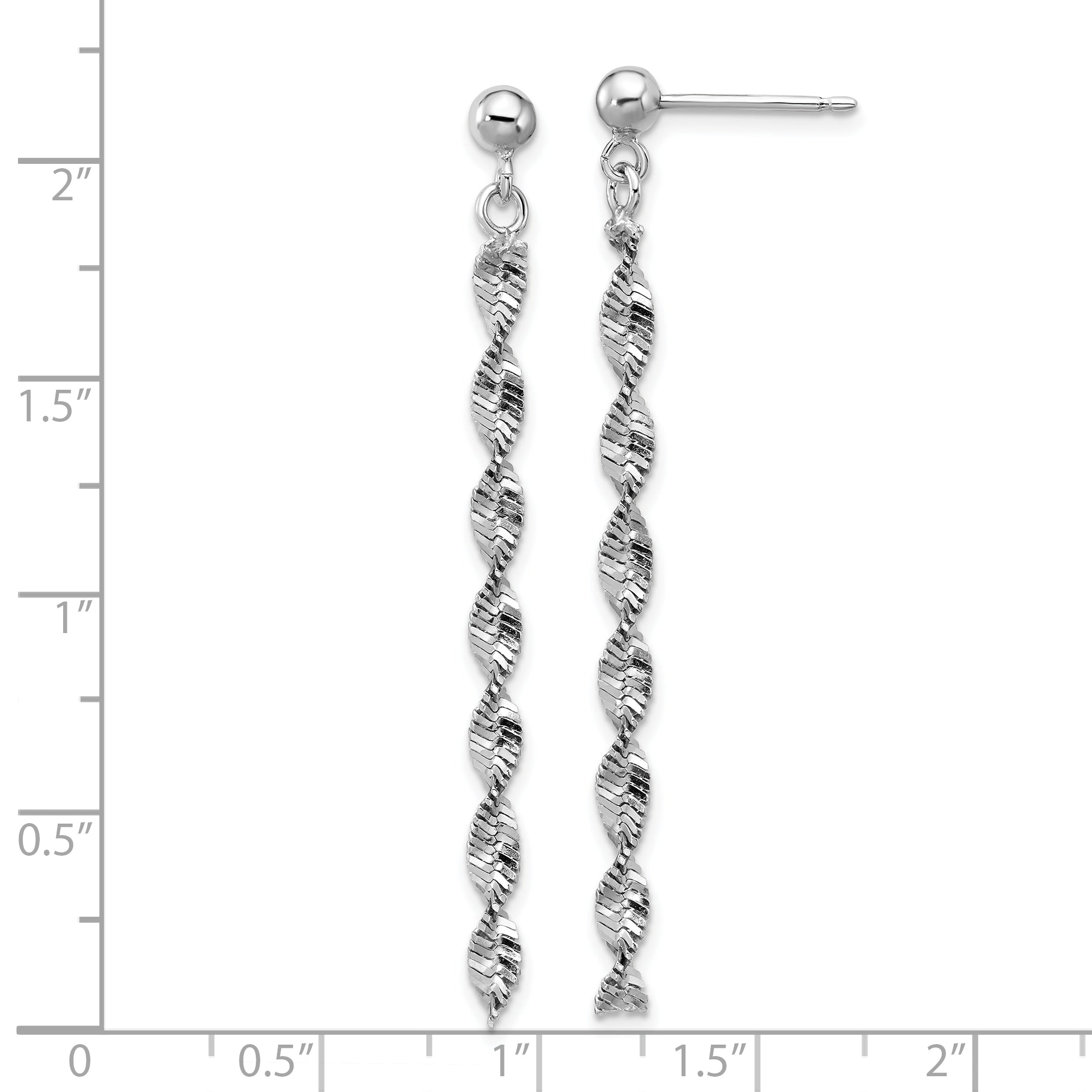 Sterling Silver RH-plat Polish/Dia.-cut Dangle Post Earrings