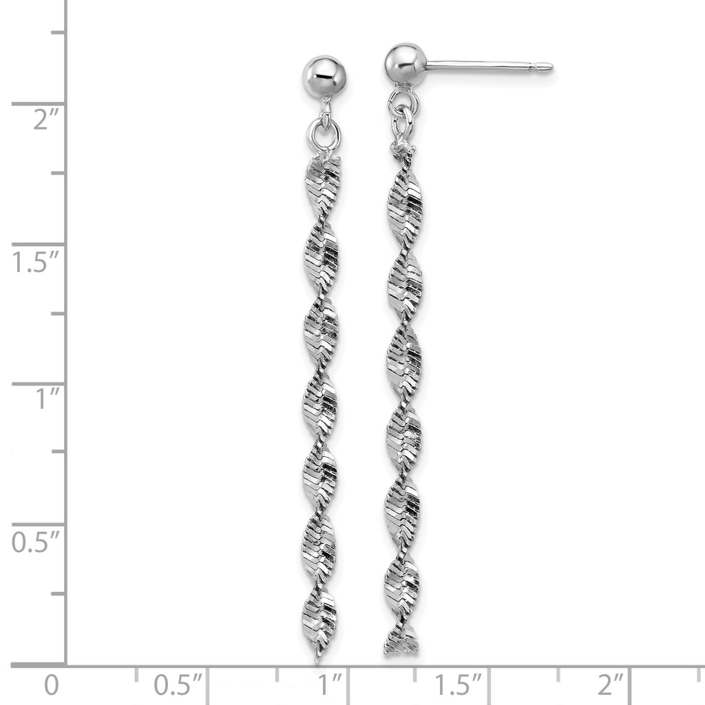 Sterling Silver RH-plat Polish/Dia.-cut Dangle Post Earrings