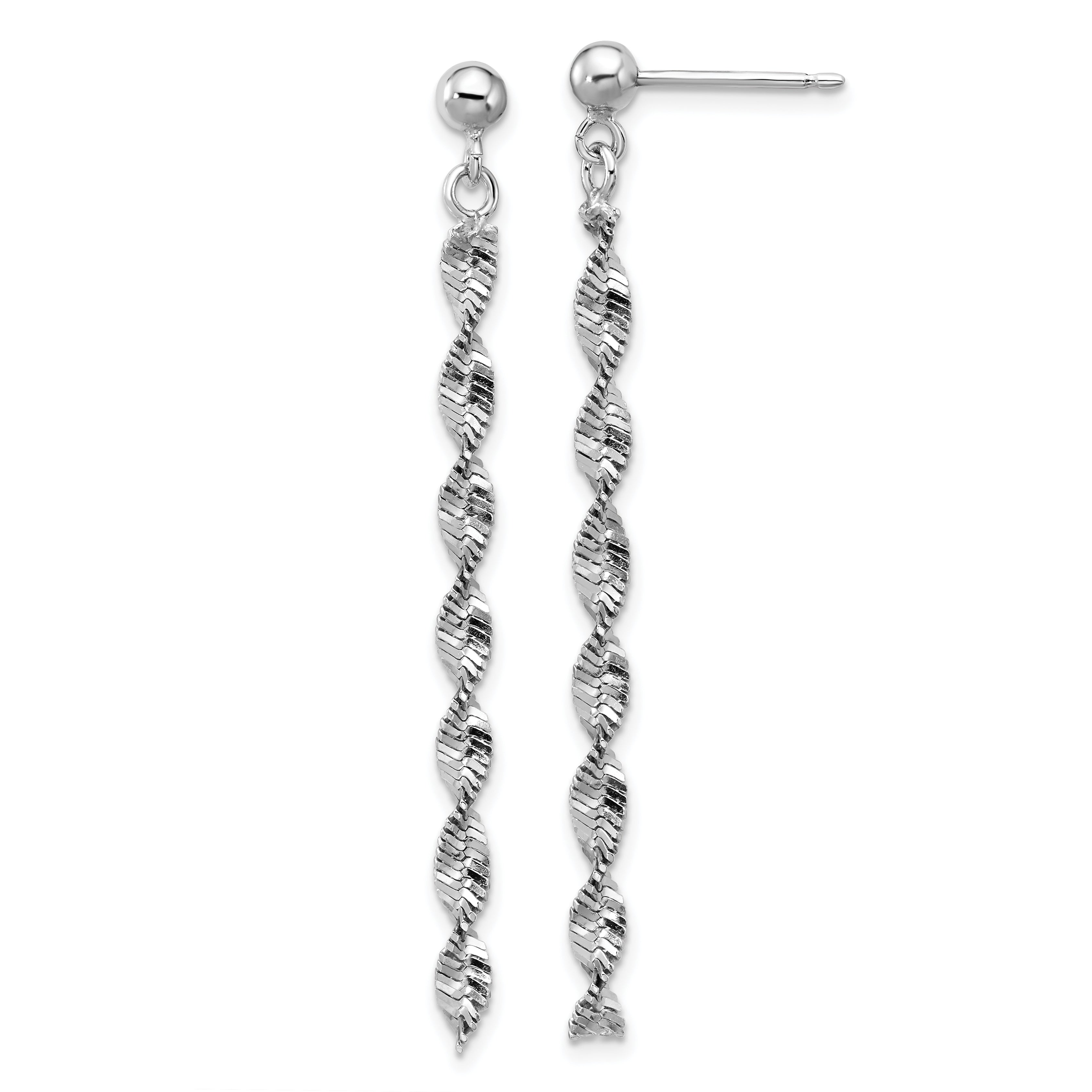 Sterling Silver RH-plat Polish/Dia.-cut Dangle Post Earrings Main image