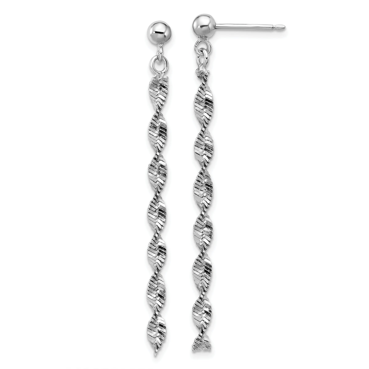 Sterling Silver RH-plat Polish/Dia.-cut Dangle Post Earrings