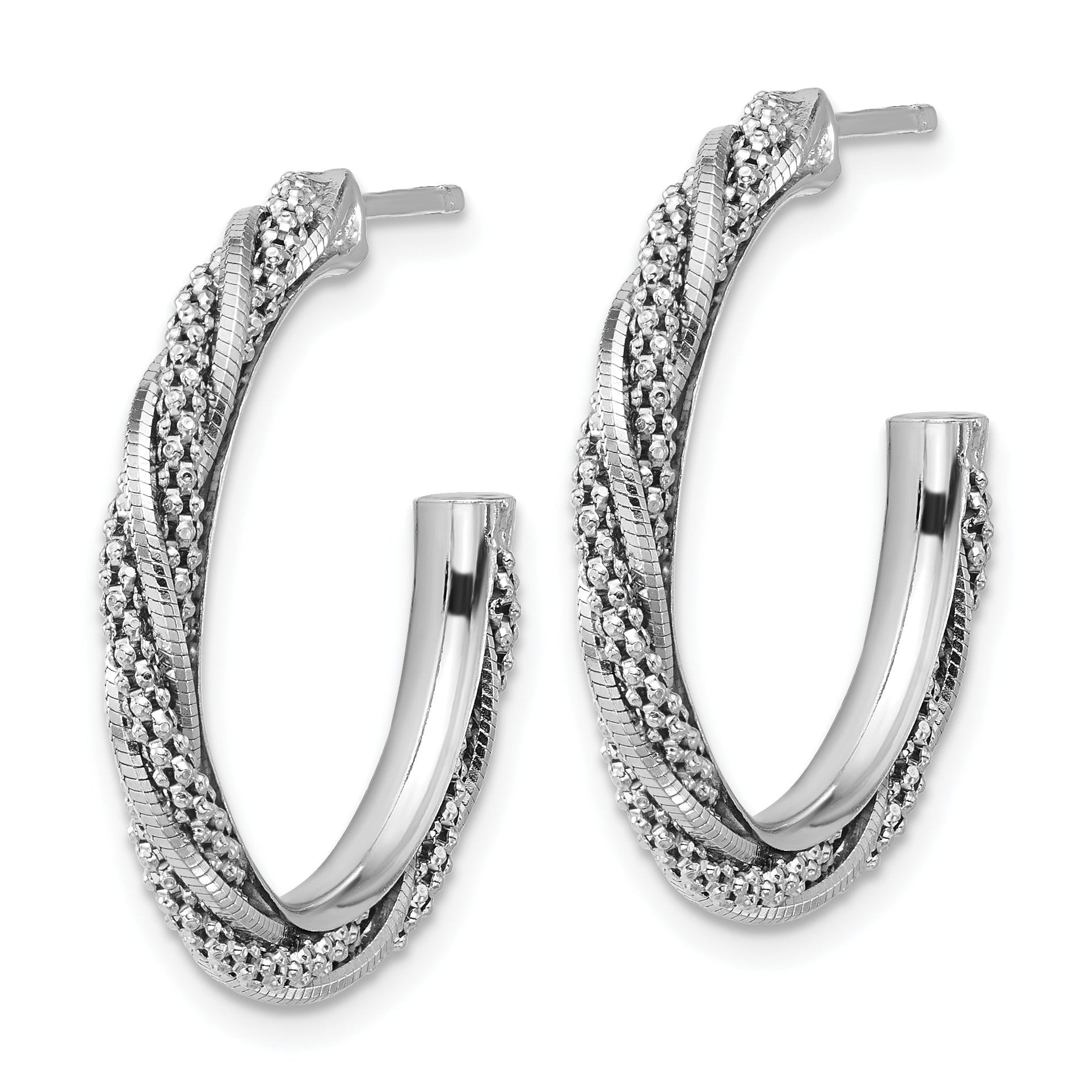 SS RH-plated Polish/Textured Twisted J-Hoop Post Earrings Secondary image