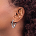 SS RH-plated Polish/Textured Twisted J-Hoop Post Earrings