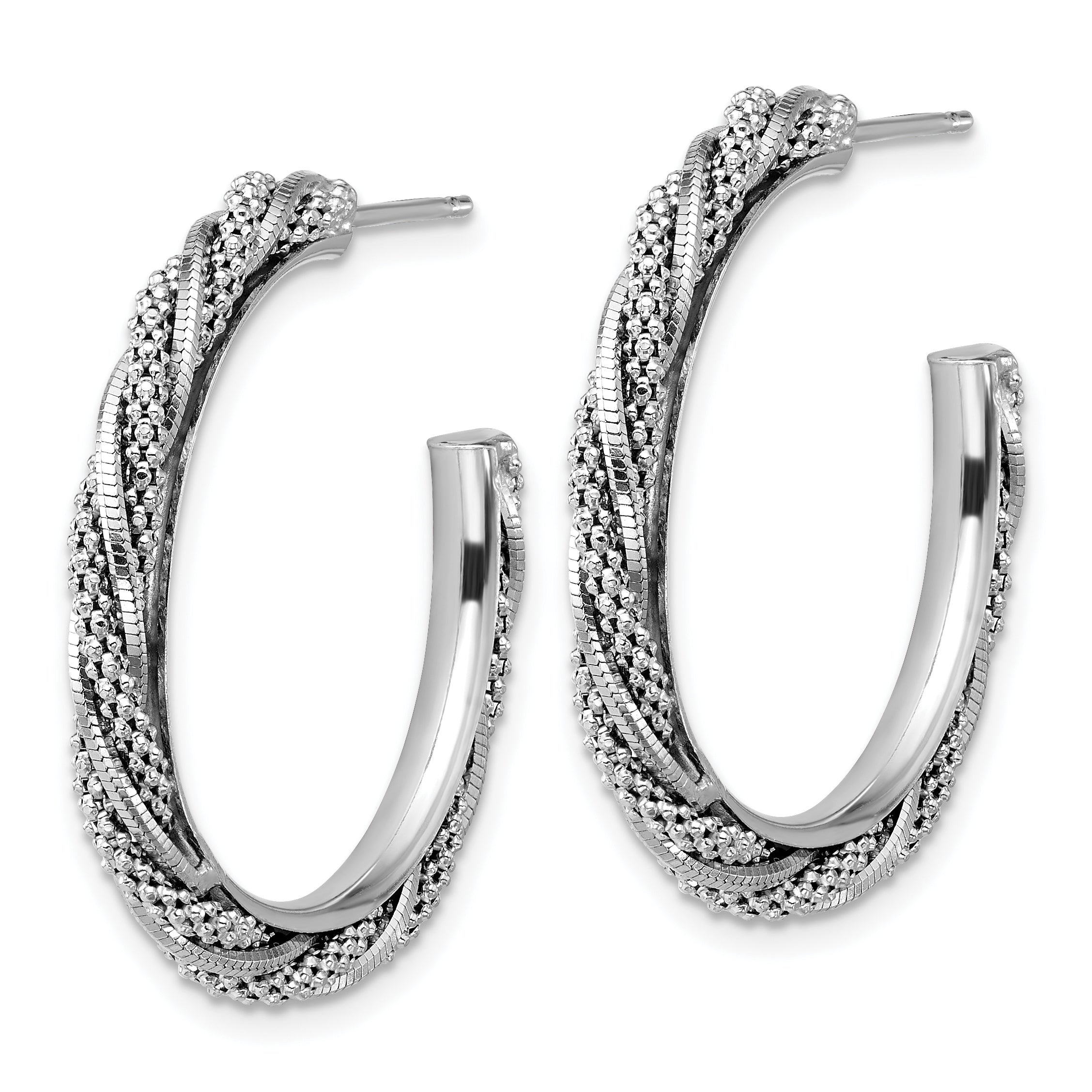 SS RH-plated Polish/Textured Twisted J-Hoop Post Earrings Secondary image