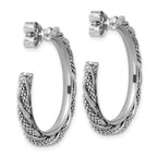 SS RH-plated Polish/Textured Twisted J-Hoop Post Earrings