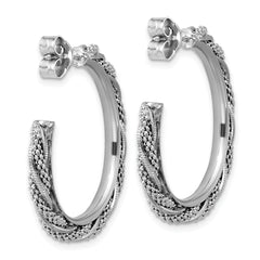 SS RH-plated Polish/Textured Twisted J-Hoop Post Earrings