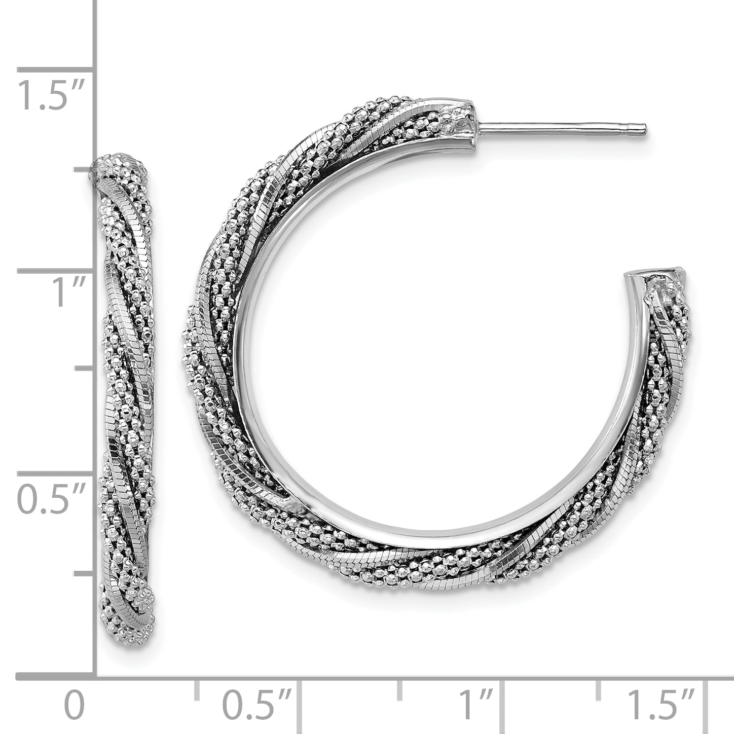 SS RH-plated Polish/Textured Twisted J-Hoop Post Earrings