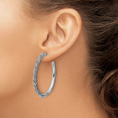 SS RH-plated Polish/Textured Twisted J-Hoop Post Earrings