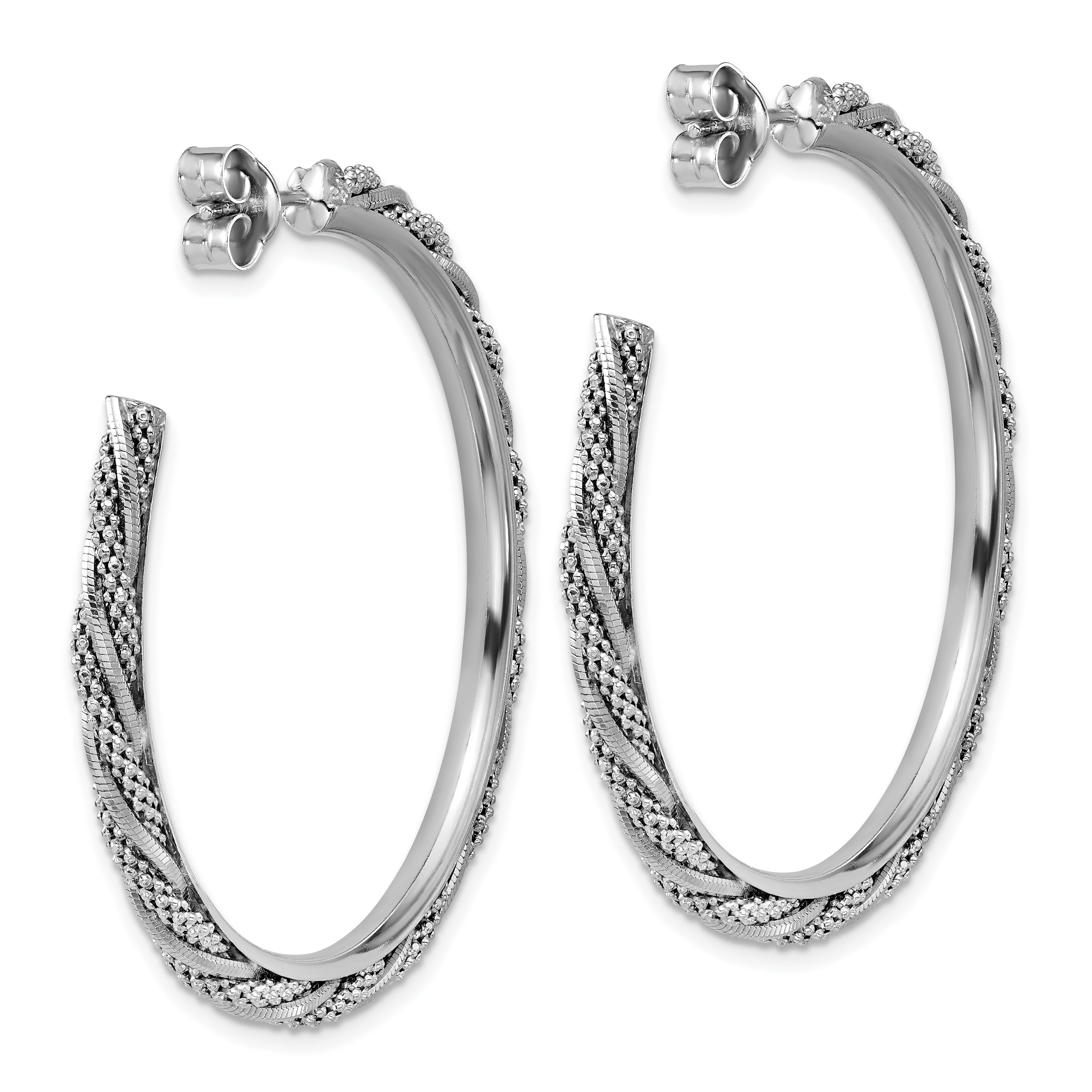 SS RH-plated Polish/Textured Twisted J-Hoop Post Earrings