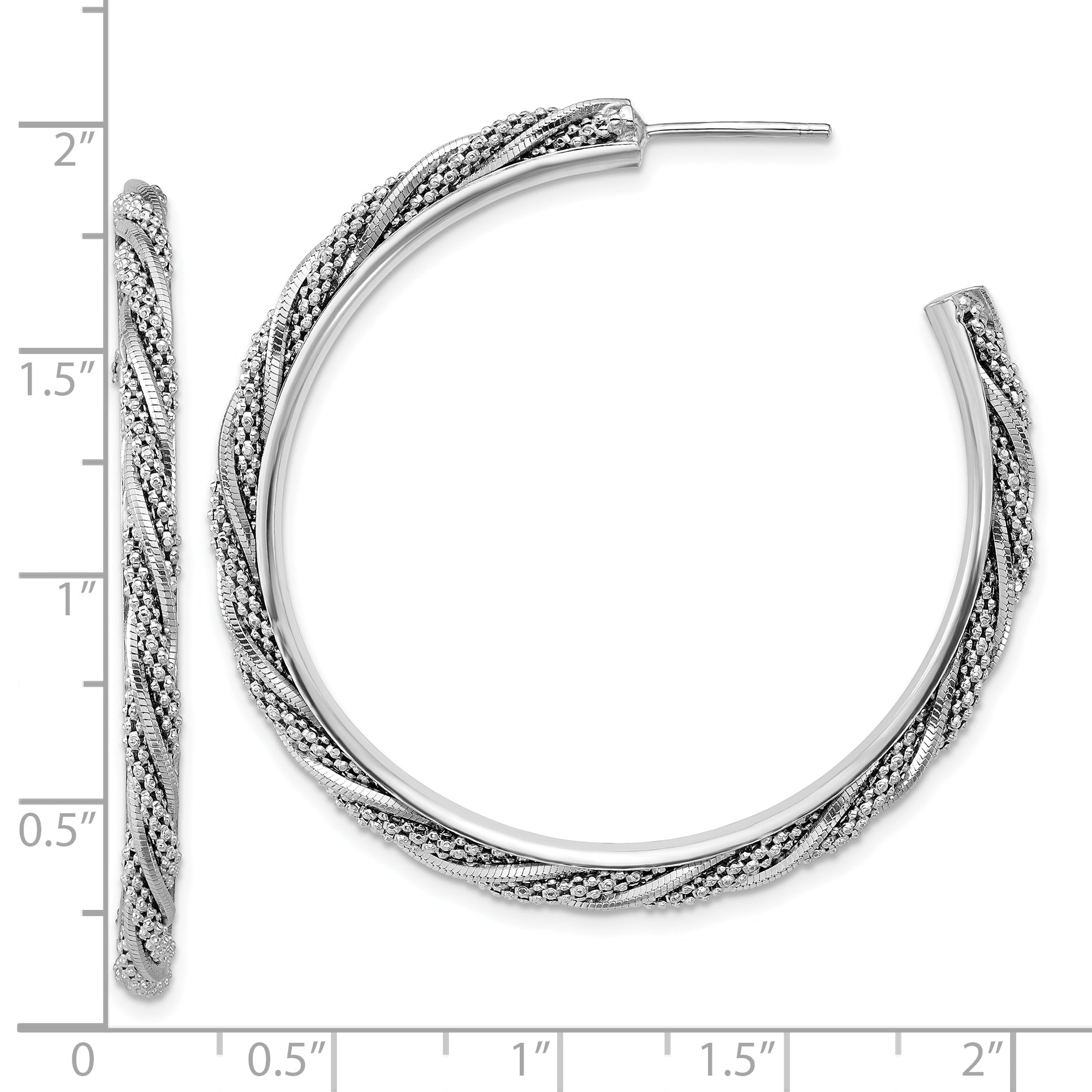 SS RH-plated Polish/Textured Twisted J-Hoop Post Earrings