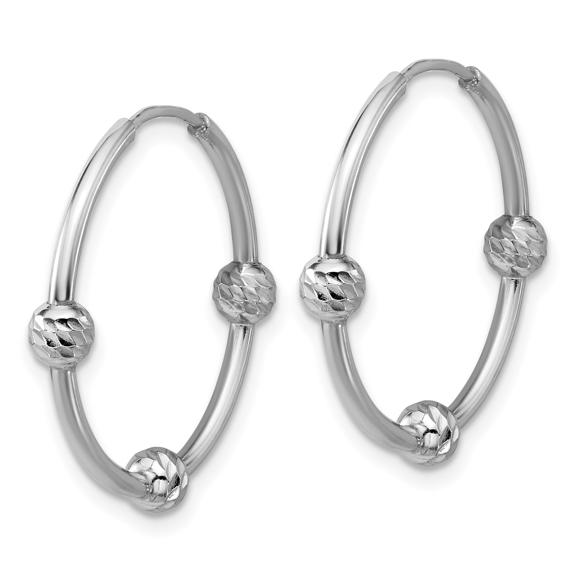 SS RH-plated Polished/Dia-cut Beads Endless Hoop Earrings