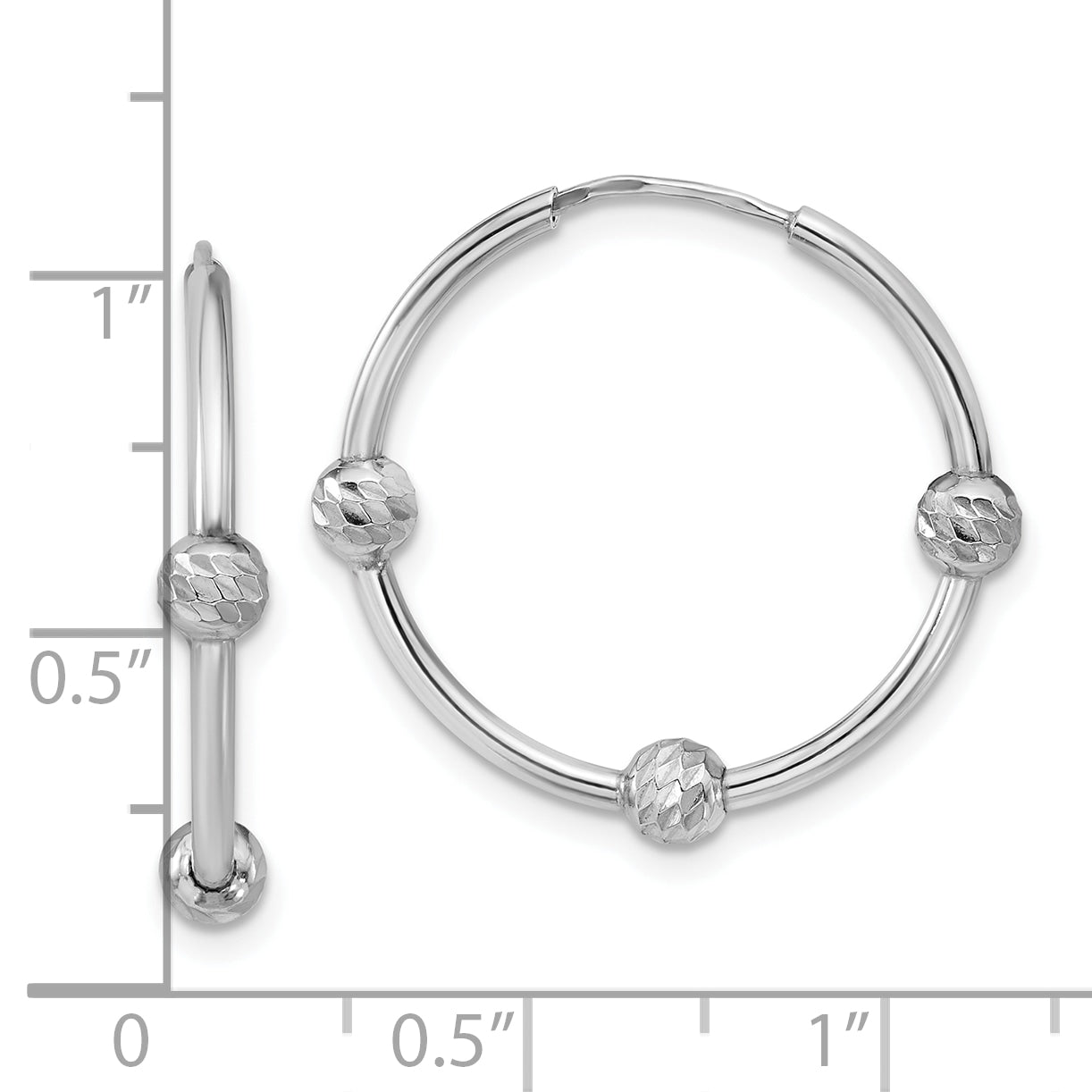SS RH-plated Polished/Dia-cut Beads Endless Hoop Earrings