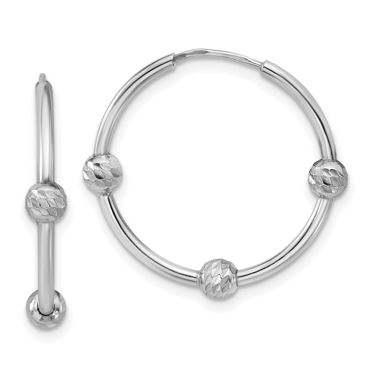 SS RH-plated Polished/Dia-cut Beads Endless Hoop Earrings