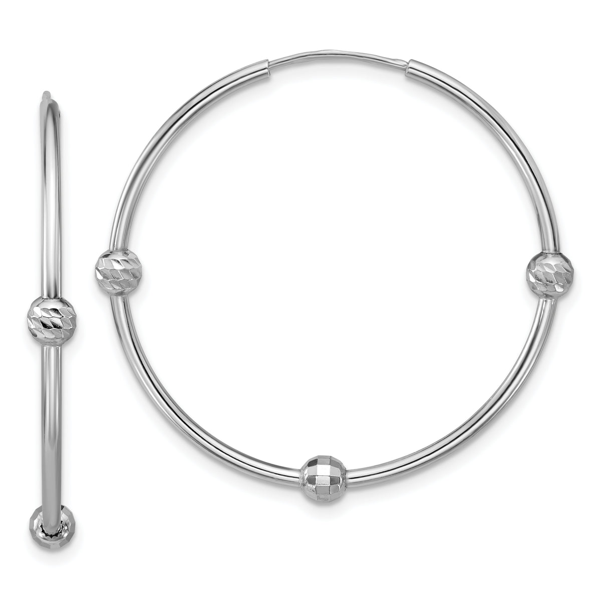 SS RH-plated Polished/Dia-cut Beads Endless Hoop Earrings