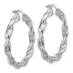 Sterling Silver RH-plat Polish/Textured Twist Hoop Earrings
