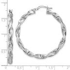 Sterling Silver RH-plat Polish/Textured Twist Hoop Earrings