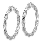 Sterling Silver RH-plat Polish/Textured Twist Hoop Earrings