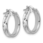 Sterling Silver RH-plat Polish/Dia-cut Round Hoop Earrings