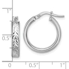 Sterling Silver RH-plat Polish/Dia-cut Round Hoop Earrings