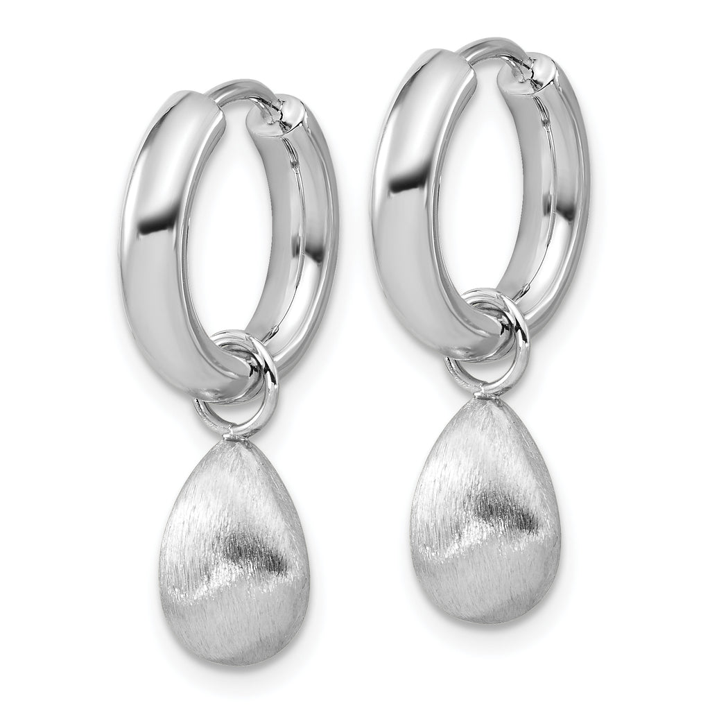 SS RH-plat Polish/Brushed Teardrop Huggie Hoop Earrings
