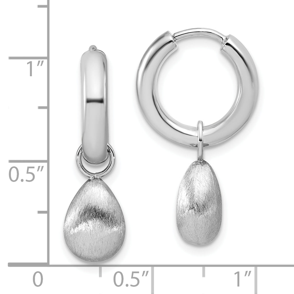 SS RH-plat Polish/Brushed Teardrop Huggie Hoop Earrings