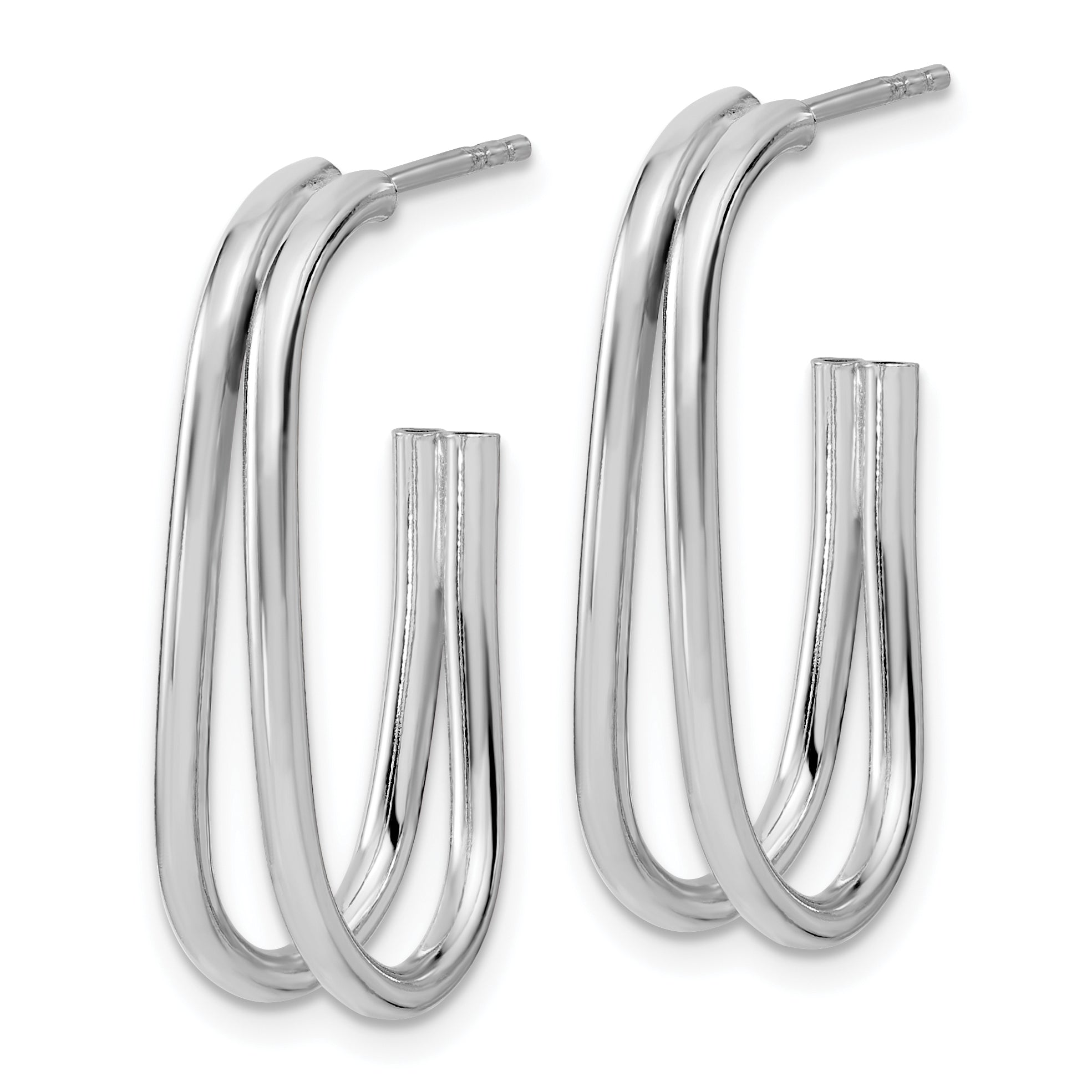 Sterling Silver RH-plated Polished Oval J-Hoop Post Earrings Secondary image