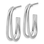 Sterling Silver RH-plated Polished Oval J-Hoop Post Earrings