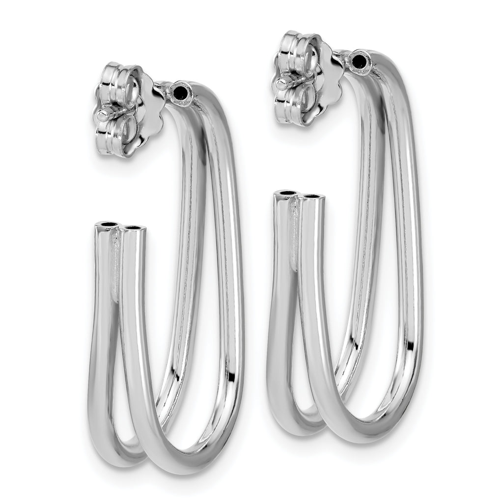 Sterling Silver RH-plated Polished Oval J-Hoop Post Earrings