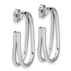 Sterling Silver RH-plated Polished Oval J-Hoop Post Earrings