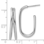 Sterling Silver RH-plated Polished Oval J-Hoop Post Earrings