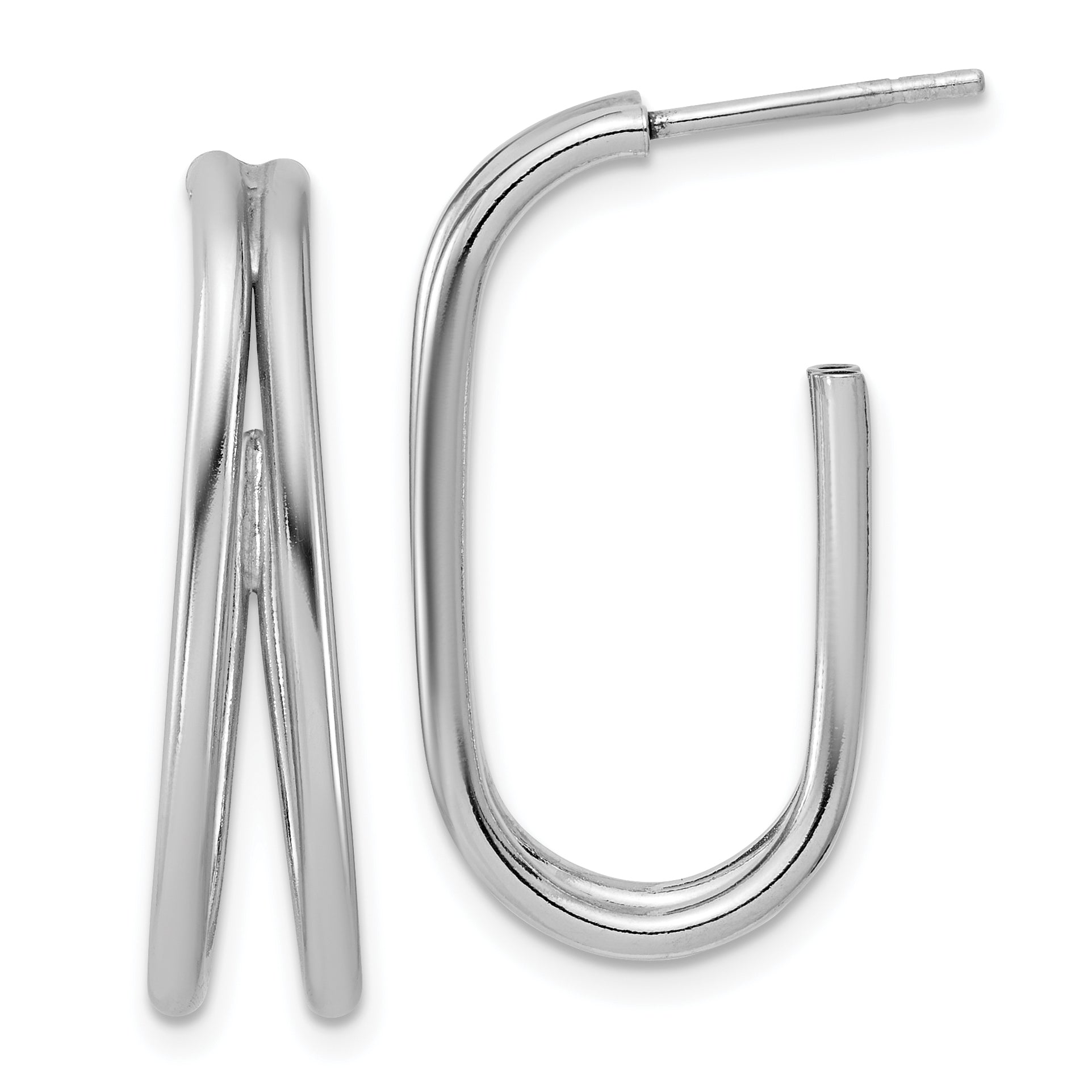 Sterling Silver RH-plated Polished Oval J-Hoop Post Earrings Main image