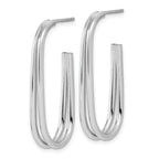 Sterling Silver RH-plated Polished Oval J-Hoop Post Earrings