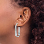 Sterling Silver RH-plated Polished Oval J-Hoop Post Earrings