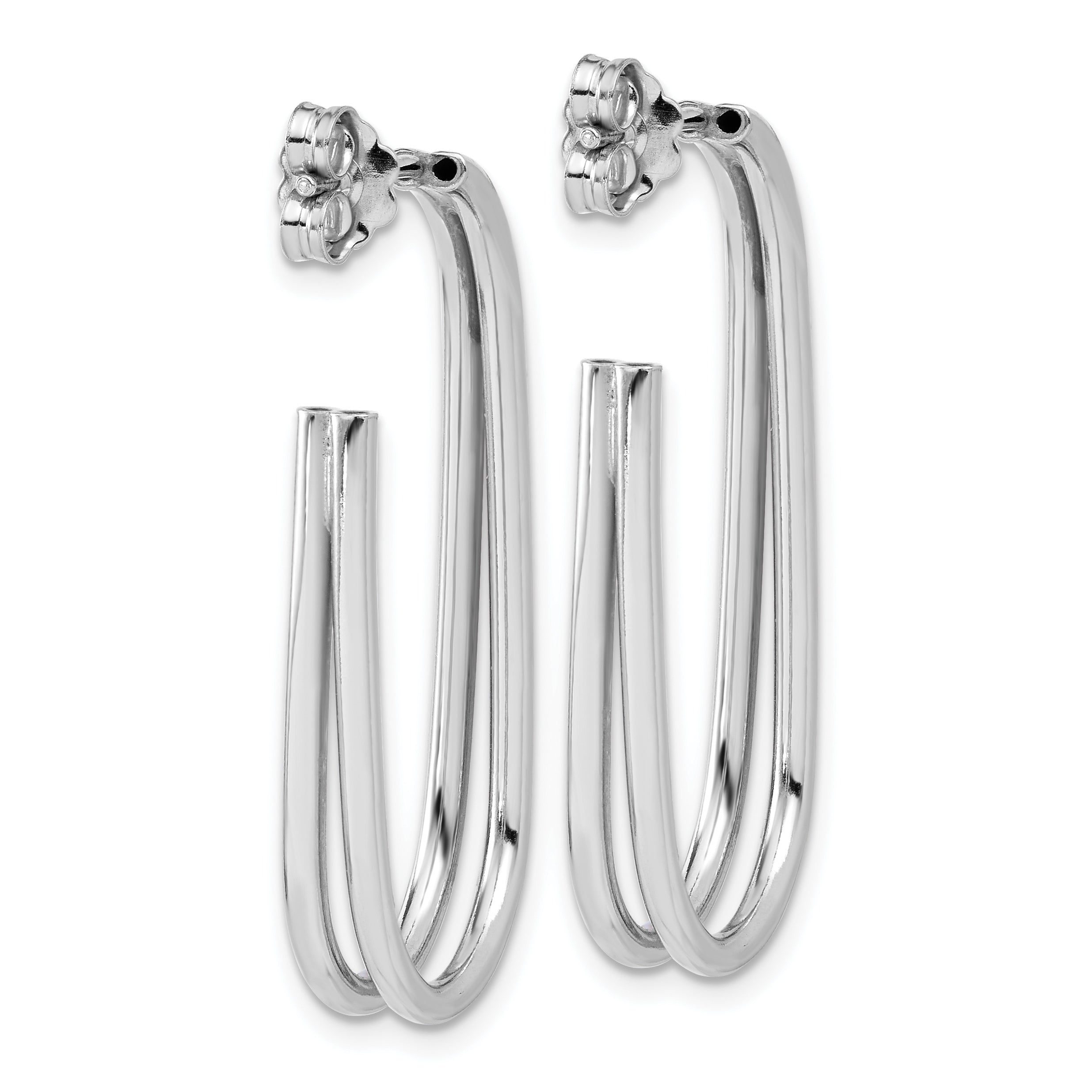 Sterling Silver RH-plated Polished Oval J-Hoop Post Earrings