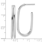 Sterling Silver RH-plated Polished Oval J-Hoop Post Earrings