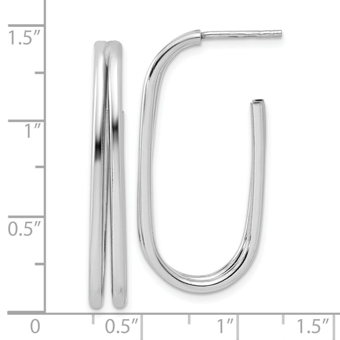 Sterling Silver RH-plated Polished Oval J-Hoop Post Earrings