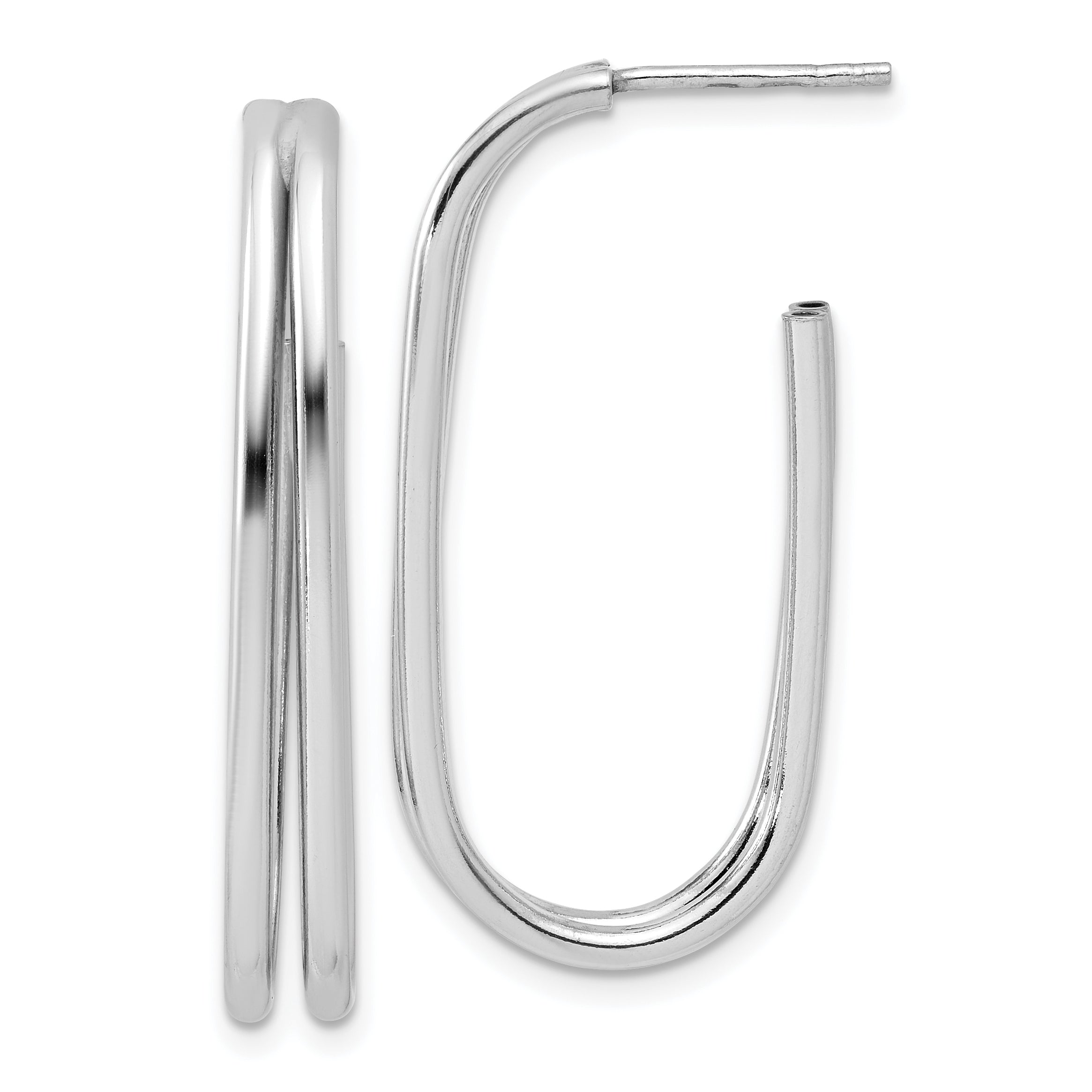 Sterling Silver RH-plated Polished Oval J-Hoop Post Earrings Main image