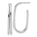 Sterling Silver RH-plated Polished Oval J-Hoop Post Earrings