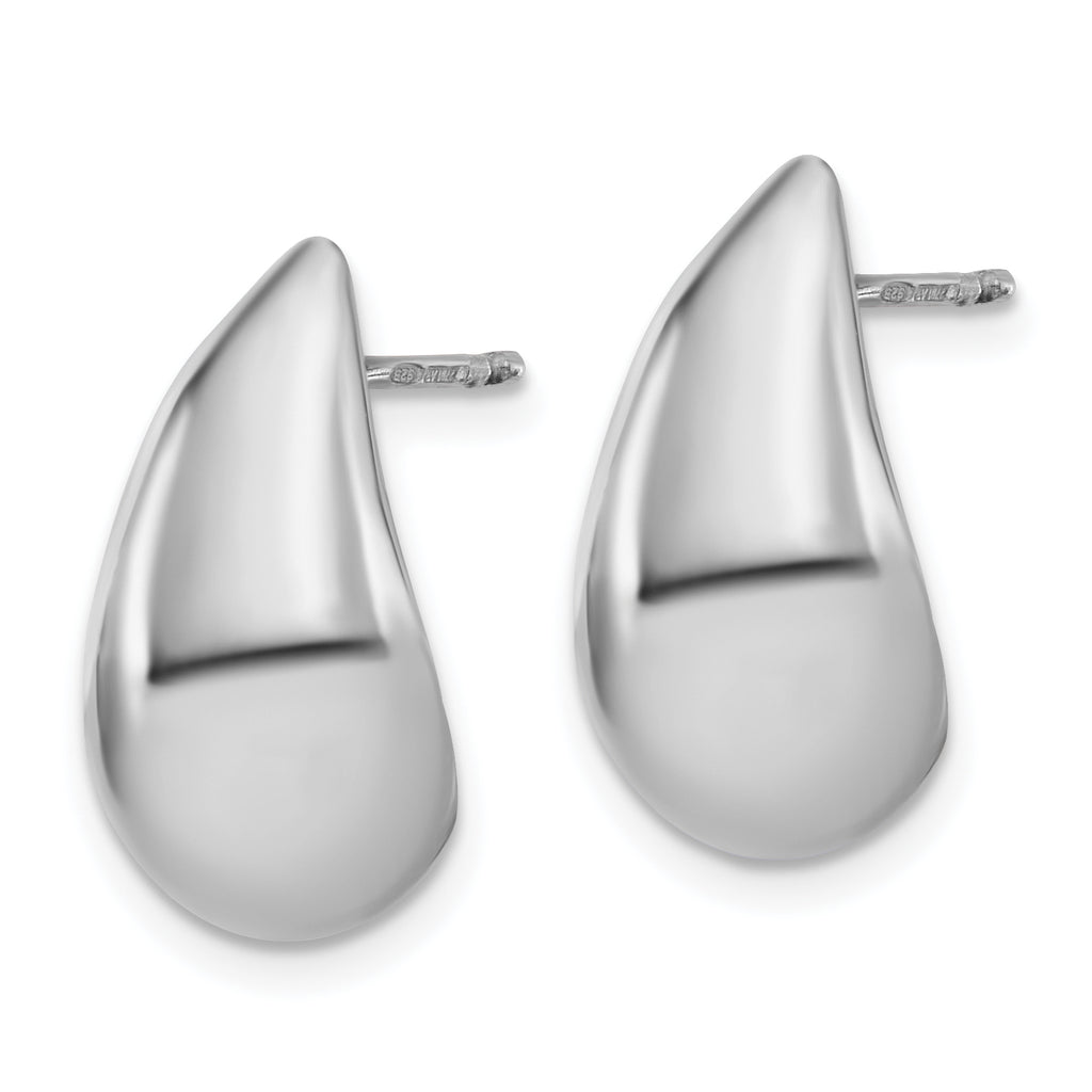 Sterling Silver RH-plated Polished Puff Teardrop Post Earrings