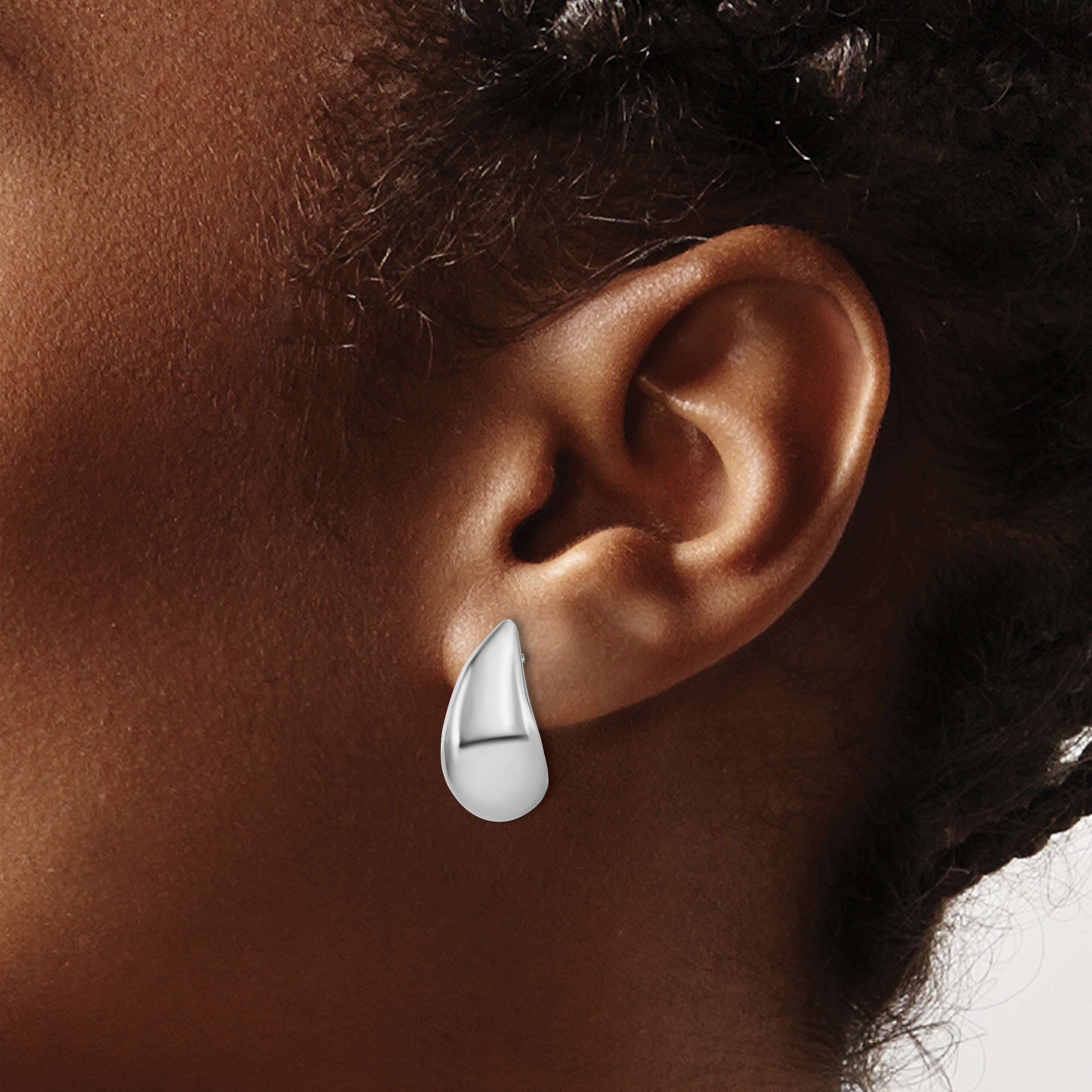 Sterling Silver RH-plated Polished Puff Teardrop Post Earrings