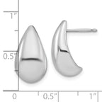 Sterling Silver RH-plated Polished Puff Teardrop Post Earrings